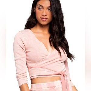L*SPACE Camilla Wrap Dusty Pink Primrose Top Size XS